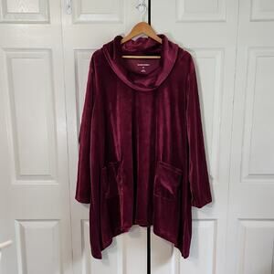 Woman Within Dark Mauve/Wine Colored Velvet Top Size 1X Cowl Neck Shark Bite